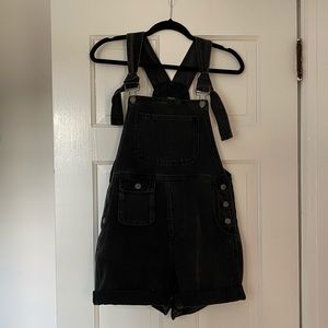 Black Denim Overall Shorts